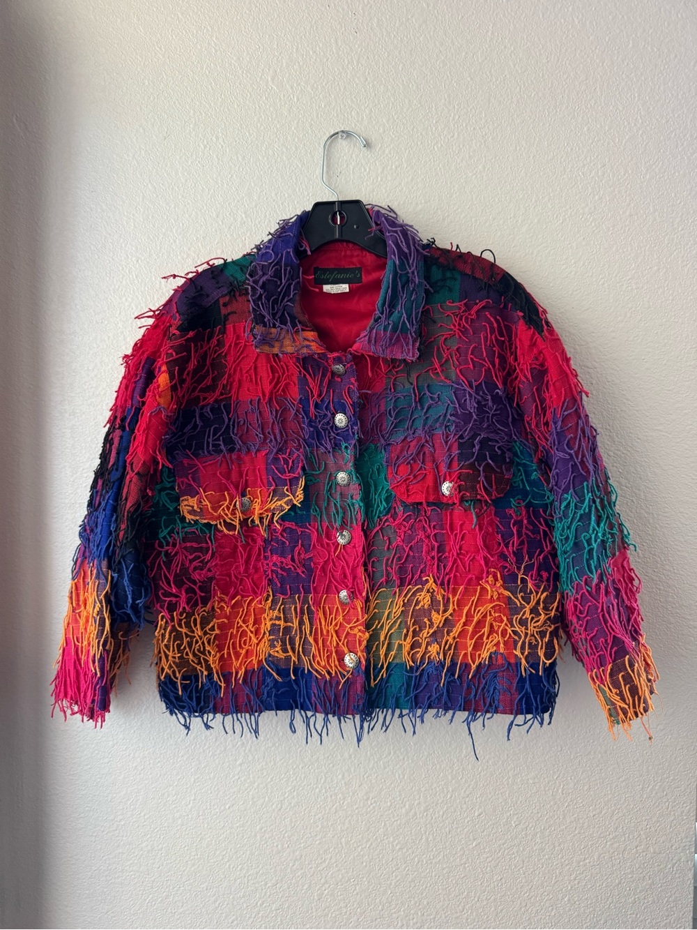 Vintage Multicolor Fringe Patchwork  Jacket Dolly Parton Coat of Many Colors L